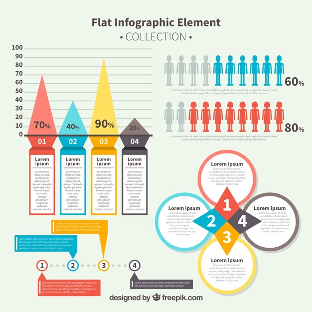 Set con variedad de artículos infográficos planos