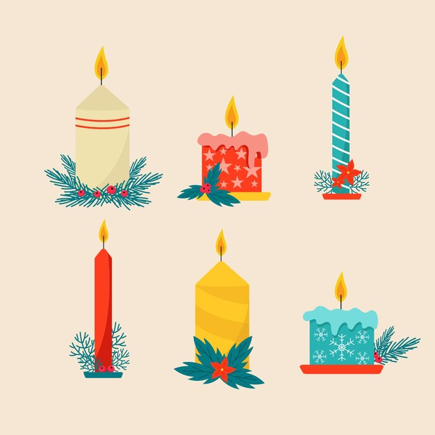 Set de velas de navidad de diseño plano