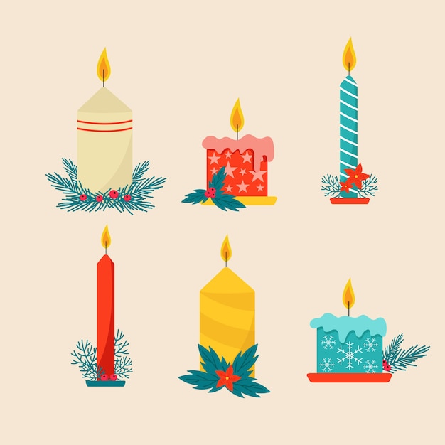 Set de velas de navidad de diseño plano