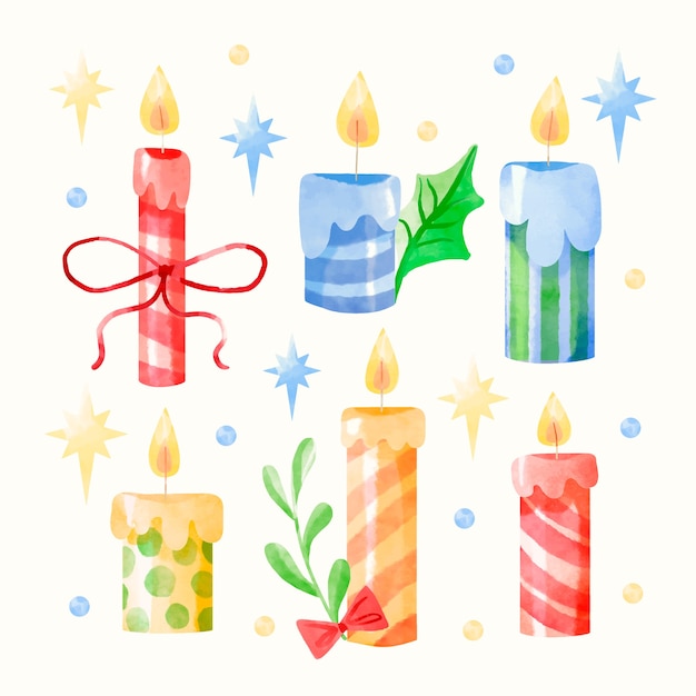 Set de velas navideñas en acuarela