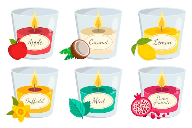 Set de velas perfumadas dibujadas a mano