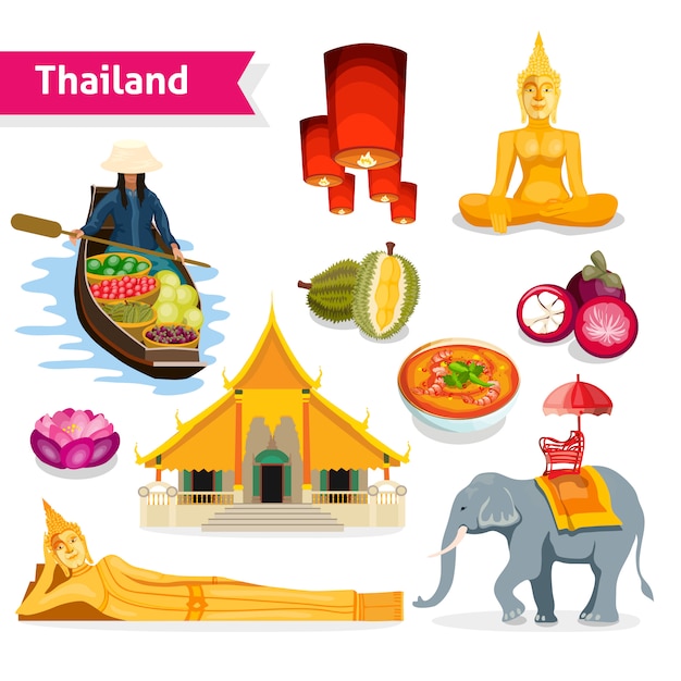 Vector gratuito set de viaje de tailandia