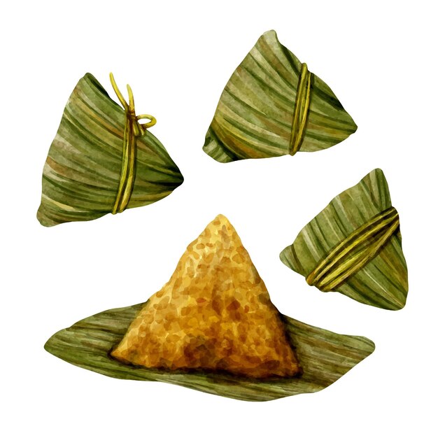 Set zongzi de acuarela del barco del dragón