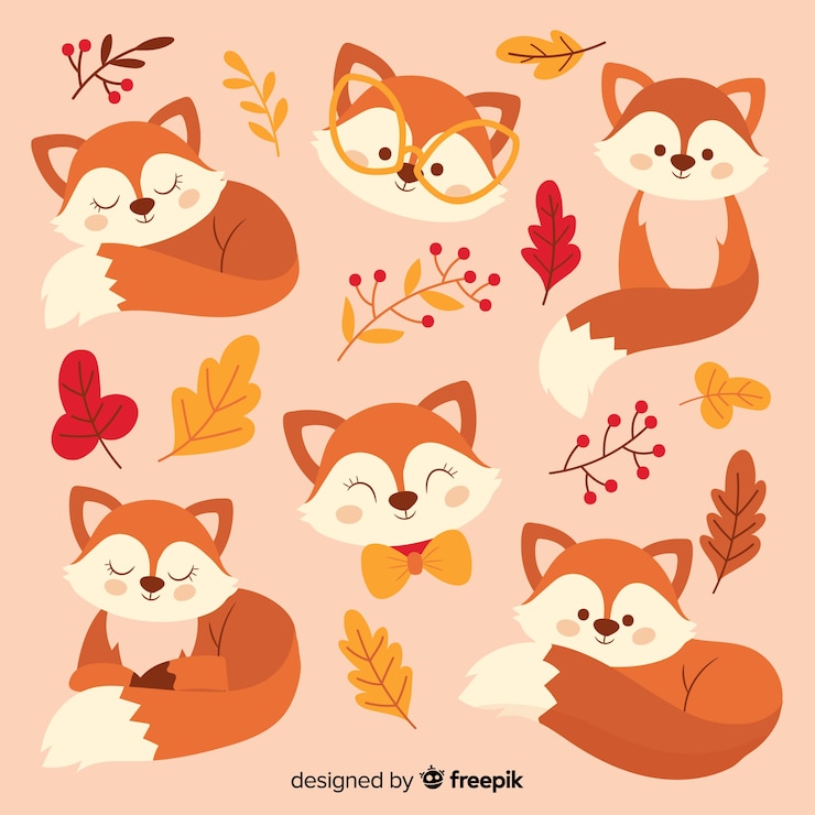 Vector gratuito set de zorros dibujados