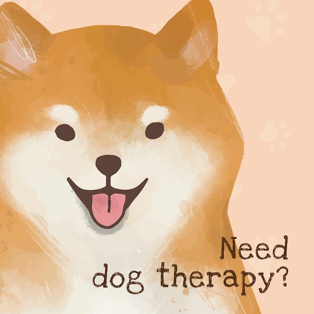 Vector gratuito shiba inu plantilla vector lindo perro cita publicación en redes sociales, necesita terapia de perro