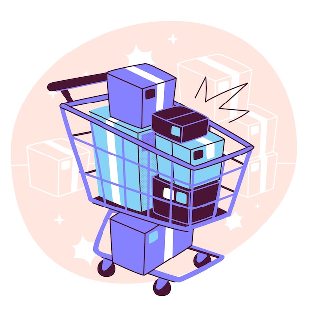 Shopping cart filled with boxes concept illustration