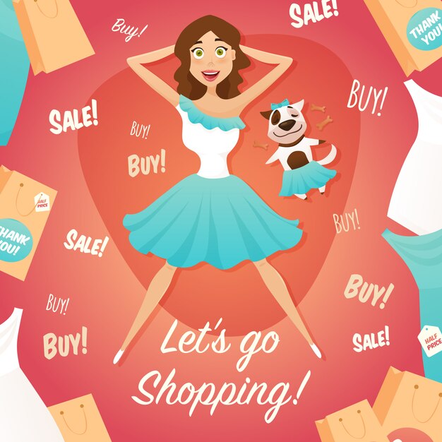 Shopping Girl Sale Publicidad Cartel Plano