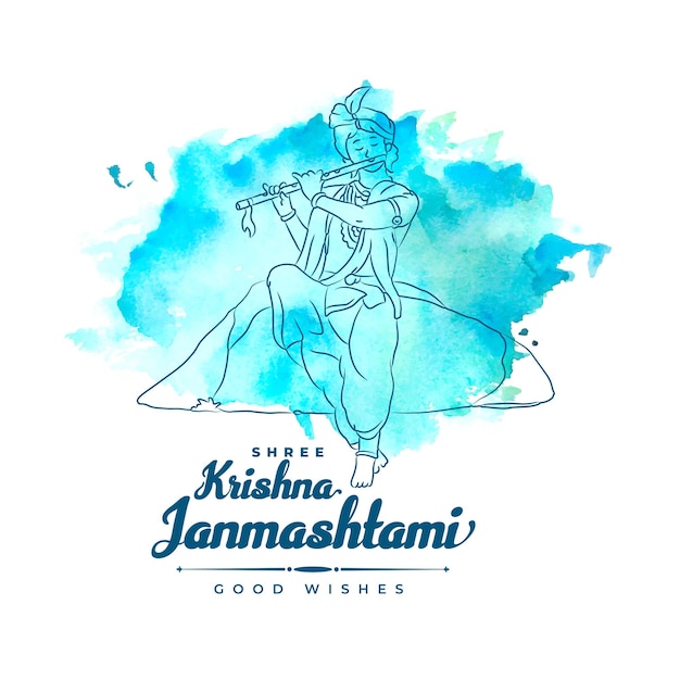 shree krishna janmashtami acuarela deseos tarjeta vector de fondo