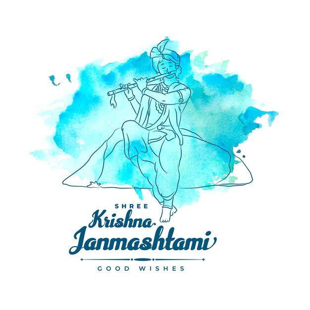 shree krishna janmashtami acuarela deseos tarjeta vector de fondo