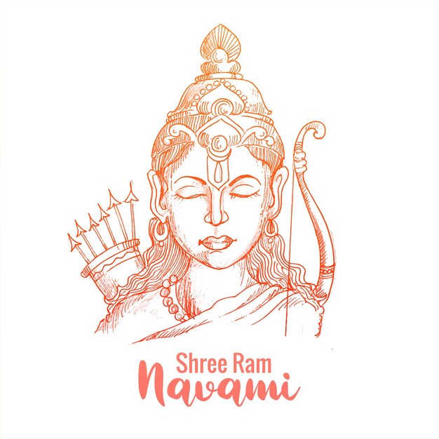 Shri ram navami con diseño de kard de bosquejo de flecha de arco