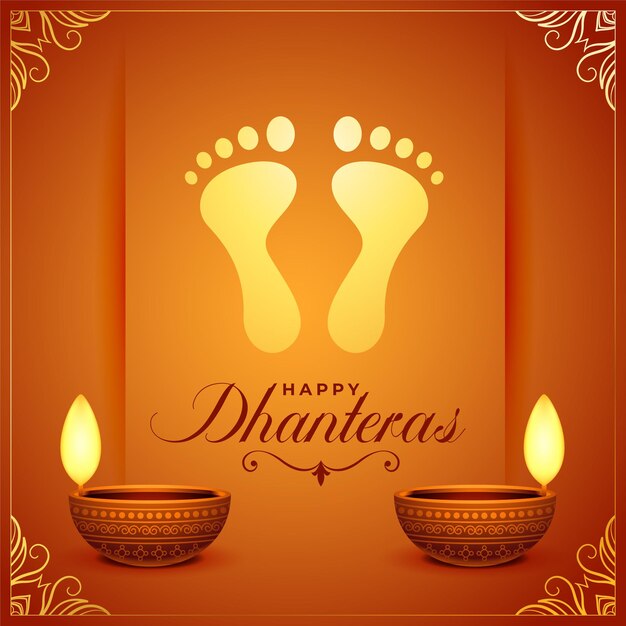 shubh dhanteras desea fondo con la diosa charan y el vector de lámpara de aceite