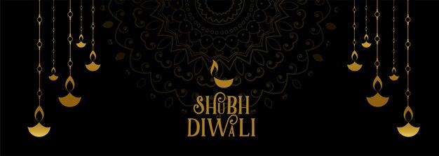 Shubh diwali festival banner negro y dorado