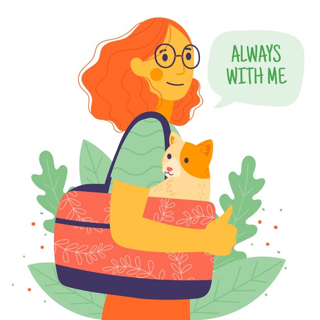 Siempre conmigo ilustración de mujer con su gato