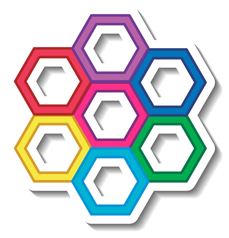 Vector gratuito siete formas hexagonales coloridas