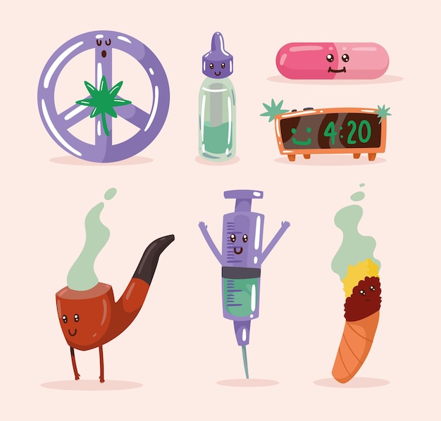 Siete iconos de drogas de cannabis