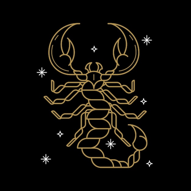 Signo astrológico de Escorpio de oro sobre un fondo negro