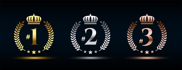 Signo del emblema del primer, segundo y tercer número ganador en el conjunto