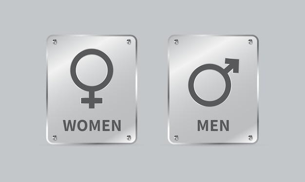 Signo de género masculino y femenino placas de vidrio de forma cuadrada aislado sobre fondo gris