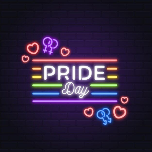 Signo de neón realista del día del orgullo