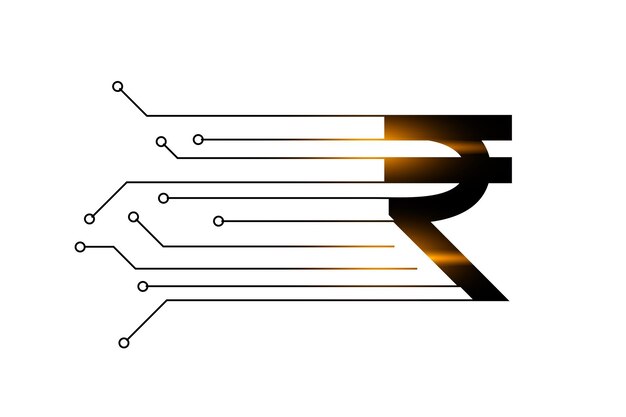 Signo de rupia india brillante en concepto de tecnología digital