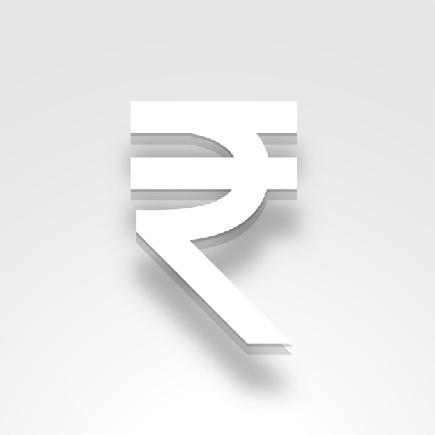 Signo de rupia de moneda india de estilo 3d en diseño de fondo blanco