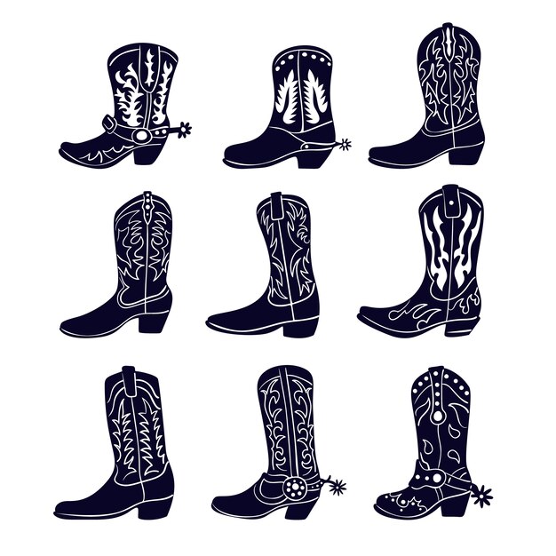 Silhueta de botas de vaquero dibujadas a mano