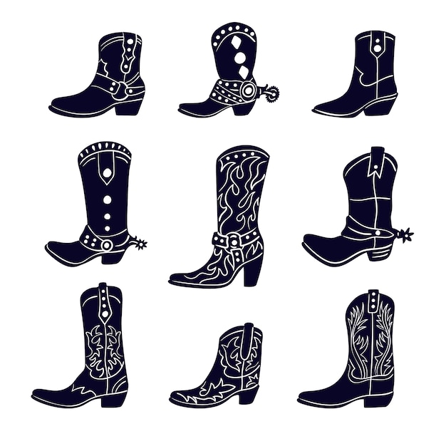 Silhueta de botas de vaquero dibujadas a mano