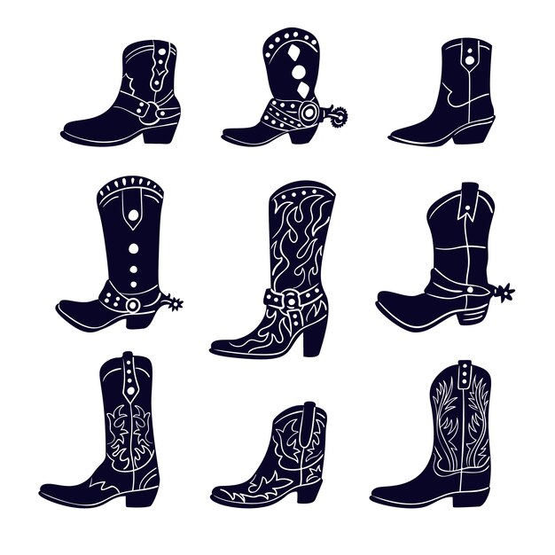 Silhueta de botas de vaquero dibujadas a mano