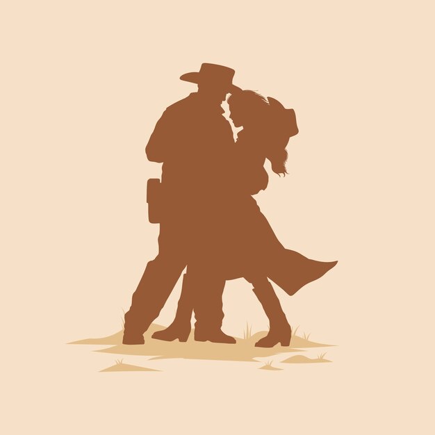 Silhueta de vaquero bailando dibujada a mano