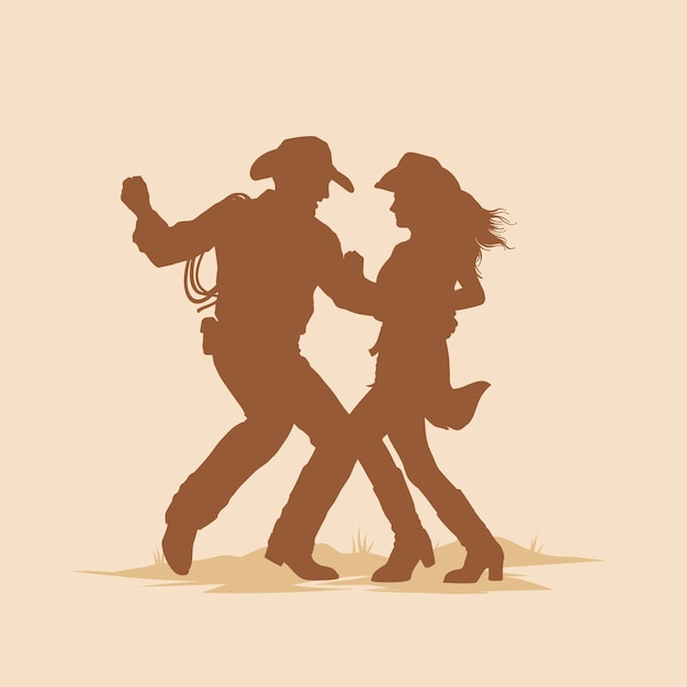 Silhueta de vaquero bailando dibujada a mano