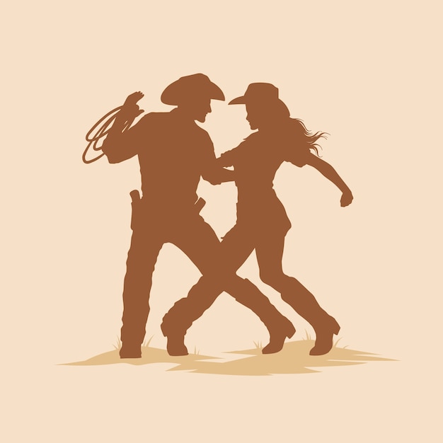 Silhueta de vaquero bailando dibujada a mano