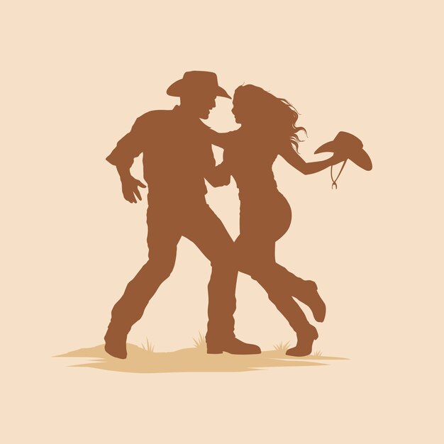 Silhueta de vaquero bailando dibujada a mano