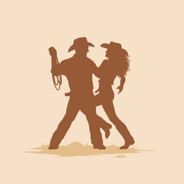Silhueta de vaquero bailando dibujada a mano