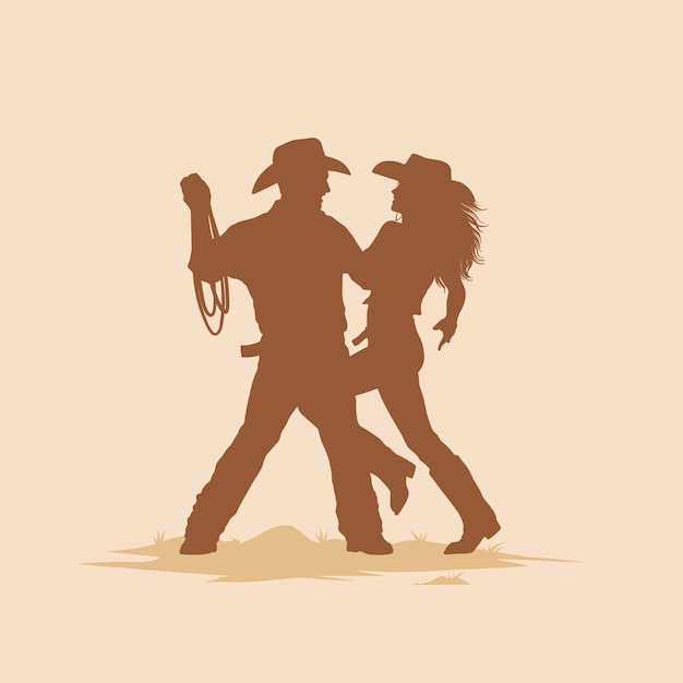 Silhueta de vaquero bailando dibujada a mano
