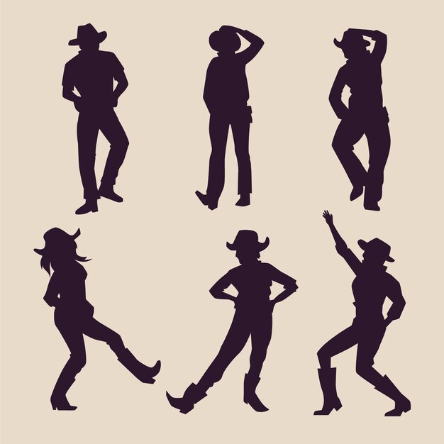 Silhueta de vaquero bailando dibujada a mano
