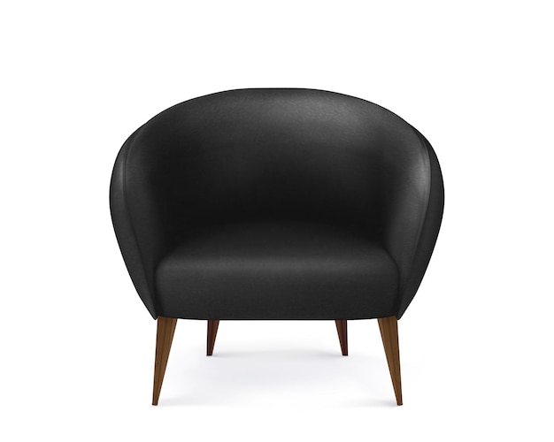 Sillón de cuero negro con patas de madera