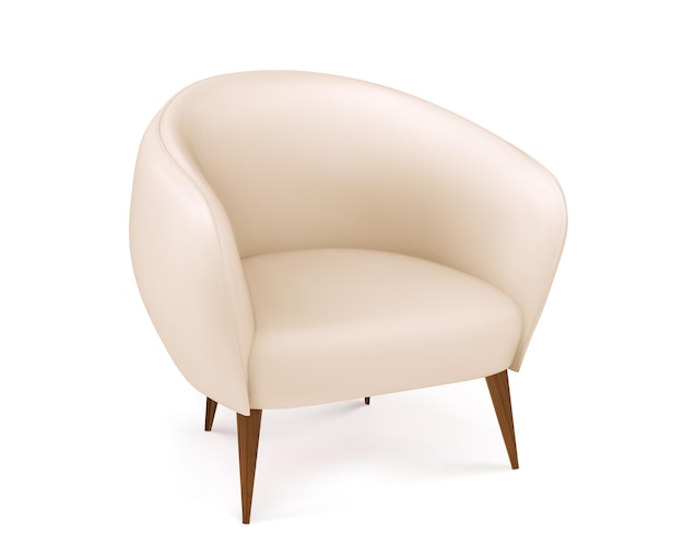 Sillón de cuero suave beige con patas de madera