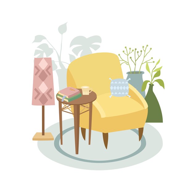 sillón dibujado a mano con plantas