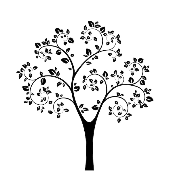 Silueta de árbol negro aislado