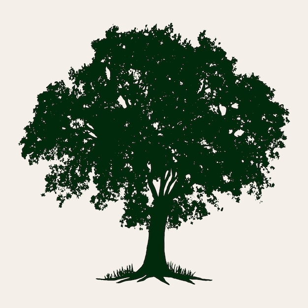 Vector gratuito silueta de árbol de roble de diseño plano