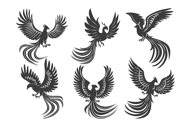 Silueta de ave fénix de diseño plano