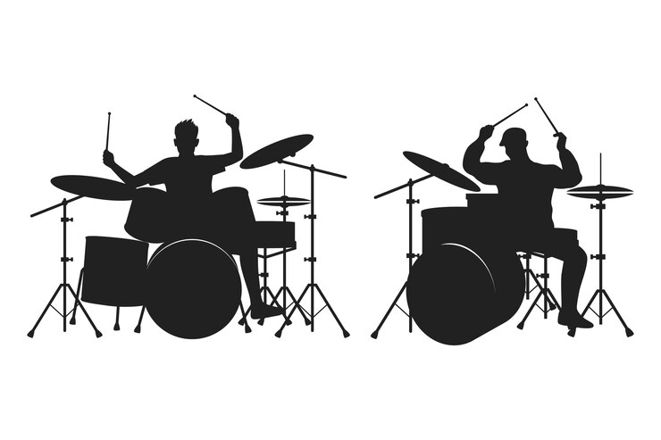 Vector gratuito silueta de baterista dibujada a mano