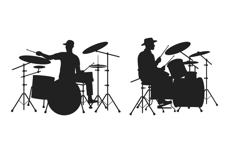 Vector gratuito silueta de baterista dibujada a mano