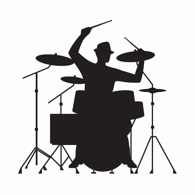 Vector gratuito silueta de baterista dibujada a mano