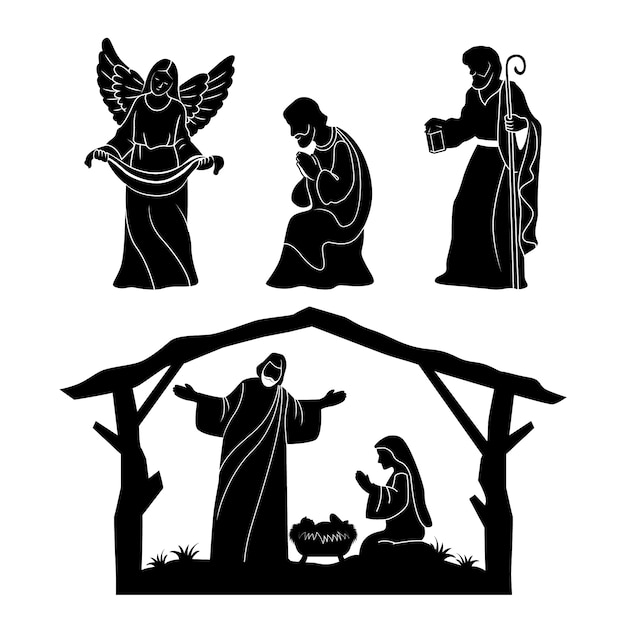 Silueta de belén navideño plano
