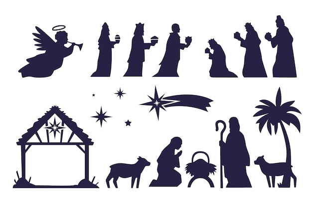 Silueta de belén navideño plano
