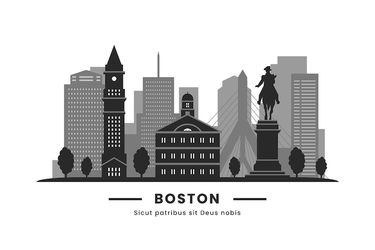 Vector gratuito silueta de boston de diseño plano