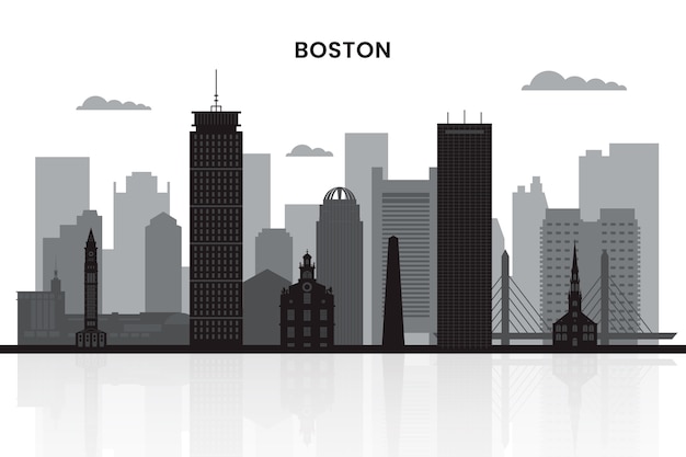 Vector gratuito silueta de boston del horizonte de la ciudad dibujada a mano
