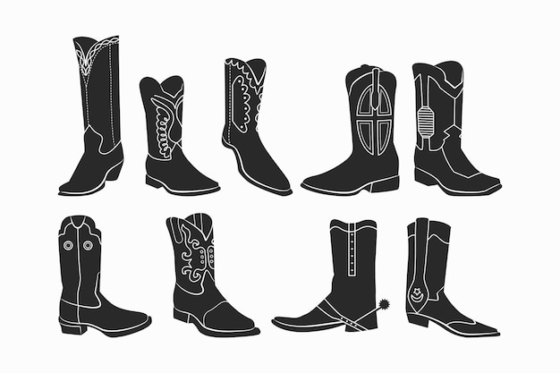 Silueta de botas de vaquero dibujada a mano
