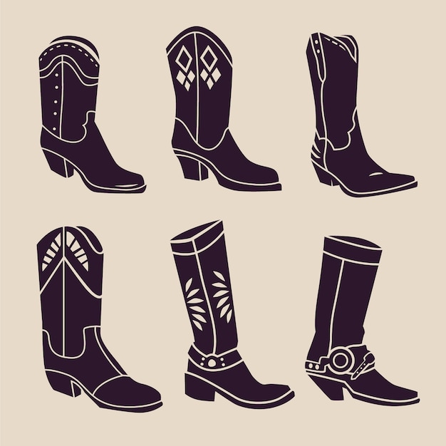 Silueta de botas de vaquero dibujada a mano
